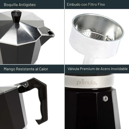 Vista 4 de Primula Cafetera Clásica para Estufa de Espresso y Café, Olla Moka para Preparar Café Italiano y Cubano, Cafetera Greca, Cafeteras, para 6 Tazas