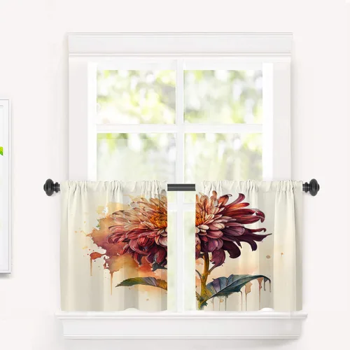 Vista 56 de Cortinas geométricas de cocina para ventanas, color negro, blanco, turquesa, cenefas opacas de poliéster multicapa para cocina, paquete de 2