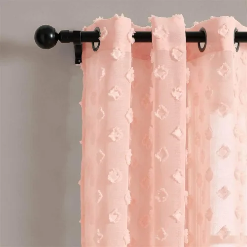 Vista 6 de Lush Decor Par de paneles de cortinas transparentes con ojales y puntos texturizados (84 x 38 pulgadas)