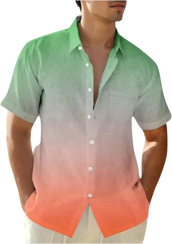 Vista 5 de Camisas con botones para hombre, de moda, de manga corta, color degradado, ajuste holgado, para vacaciones, playa, verano