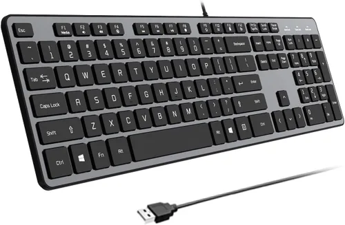 Vista 11 de Teclado con cable USB, teclas cómodas y silenciosas de chocolate, teclado de computadora ultradelgado y duradero con cable (QWERTY) para PC, Windows