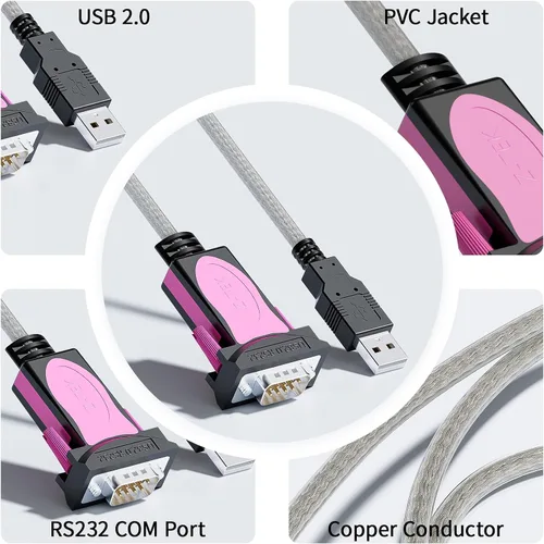 Vista 7 de BolAAzuL Cable adaptador USB a serie RS232 con chipset FTDI, USB 2.0 a DB9 macho serie COM adaptador convertidor de puerto 5 pies para Windows