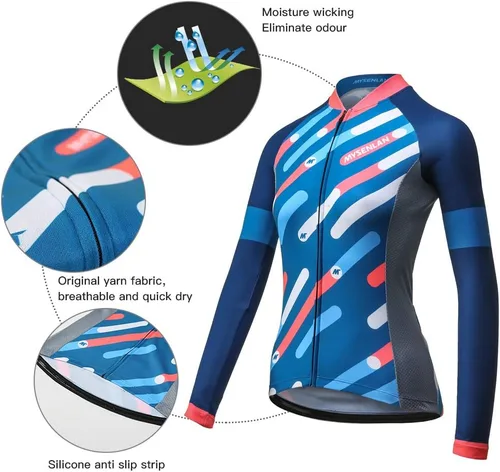 Vista 3 de Mysenlan - Conjunto de camiseta de ciclismo de manga larga transpirable con acolchado 3D, pantalones largos para bicicleta
