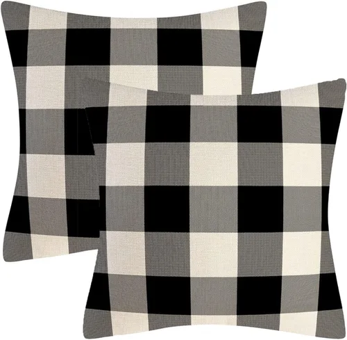 Vista 24 de Fundas de almohada decorativas rústicas de Aqua y blanco a cuadros estilo búfalo para sofá, funda de almohada para granja, decoración