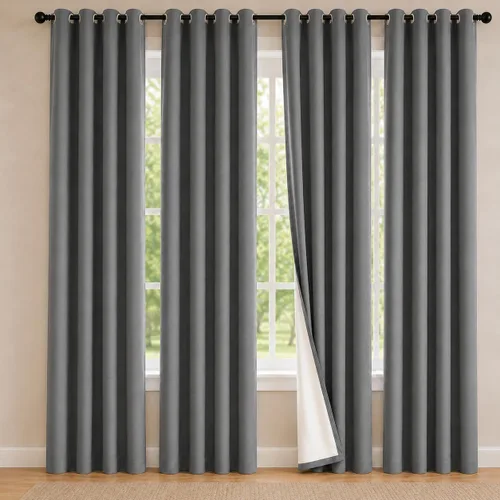 Vista 48 de 2 paneles de cortinas 100% opacas, de peso medio, con aislamiento térmico y ojales para dormitorio, sala de estar, tratamiento de ventana