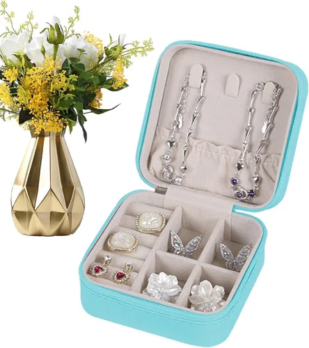 Vista 6 de Xuyuan Travel Jewelry Box - Small Jewelry Storage Box - PU Leather Jewelry Box Velvet Compartment Storage Portable Case For Girls