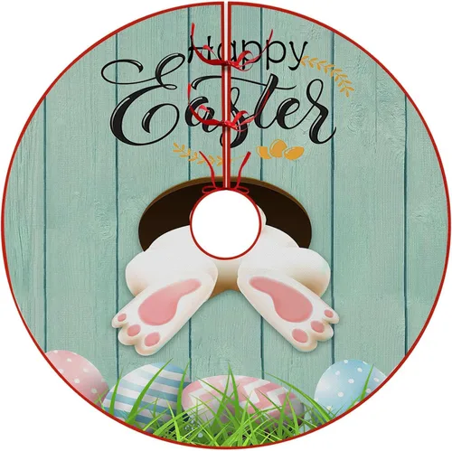 Vista 2 de Falda de árbol de Pascua, huevos de conejo de Pascua, falda de árbol de Navidad, tapete para fiestas de vacaciones, decoración de interiores