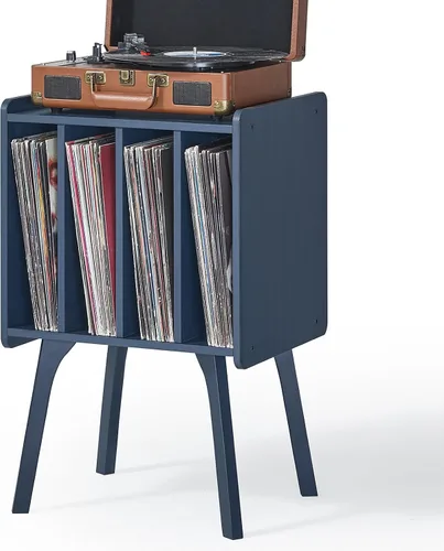 Vista 14 de LELELINKY - Soporte para tocadiscos de 11.7 pulgadas de ancho, mesa de almacenamiento para discos de vinilo color negro con 4 gabinetes, almacena