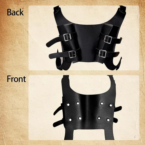 Vista 7 de Espada medieval con espalda daga rana con dos fundas para disfraz de guerrero vikingo renacentista pirata renacentista