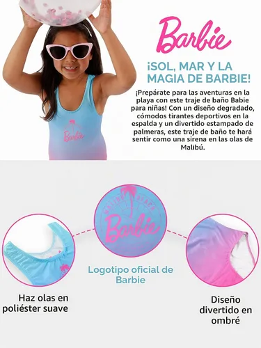 Vista 4 de Barbie Traje de baño de una pieza para niñas de 3 a 13 años Producto oficial Multicolor