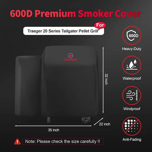 Vista 2 de Comnova - Cubierta para parrilla Traeger Tailgater Serie 20 – Cubierta para ahumador de pellets de madera 600D Traeger impermeable y resistente