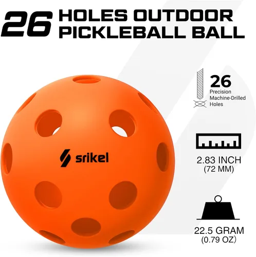 Vista 3 de Bolas de Pickleball Srikel para Exteriores - Bolas de Pickleball Aprobadas por USAPA, Diseño Roto-Moldeado Sin Costuras para Durabilidad, 4 Paquetes