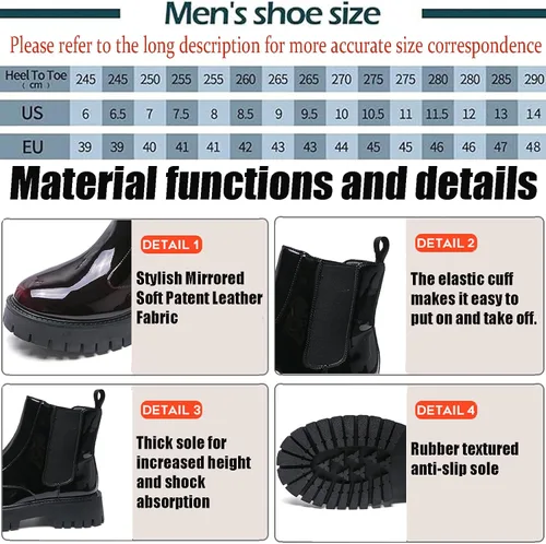 Vista 4 de Botas Chelsea con plataforma gruesa de charol para hombre, puntera redonda, suela de lengüeta, para negocios, para uso diario, al aire libre