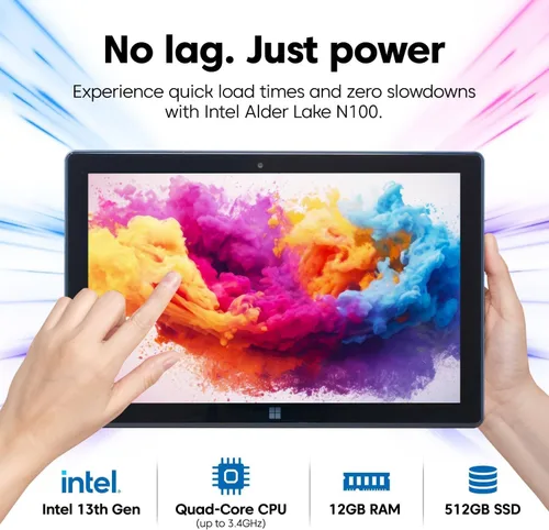 Vista 2 de Fusion5 Fabricado en EE. UU. Tableta PC Windows 11 Professional de 10.1” FWIN232 PRO N5, 12 GB de RAM, SSD de 512 GB, Intel de 13ª