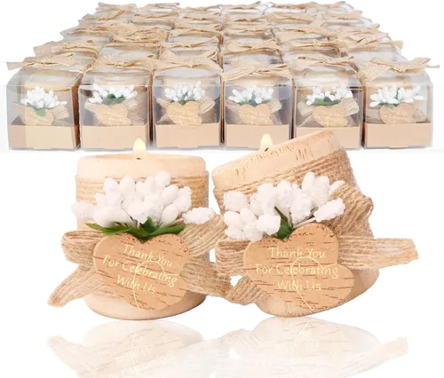 Vista 10 de 12 portavelas de madera para velas de té, regalos de agradecimiento de boda para invitados, centros de mesa de bautismo/despedida de soltera