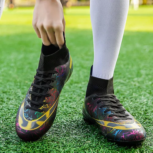 Vista 4 de Zapatos de fútbol para hombre, tacos de fútbol altos, con cordones, antideslizantes, para exteriores, AGFG, béisbol, lacrosse, rugby, botas