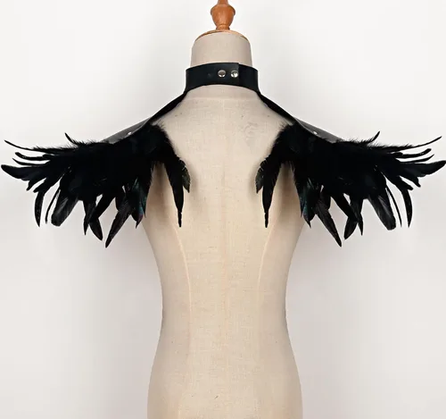 Vista 7 de L'VOW Paquete de 2 piezas de charreteras de plumas naturales con correa de hombro para Halloween