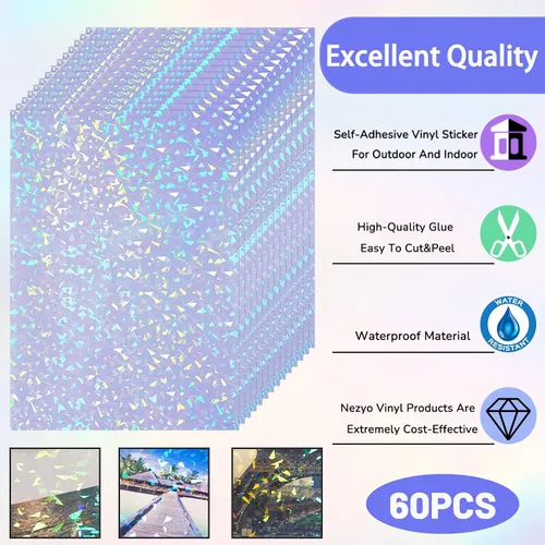 Vista 3 de 60 hojas de hojas holográficas laminadas de purpurina transparente tamaño A4, papel adhesivo de vinilo con superposición holográfica, película