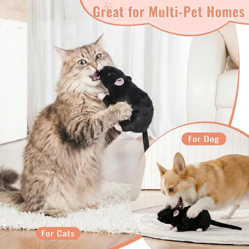 Vista 4 de Peluche realista de rata negra para gatos y perros, juguete de peluche de 12.6 pulgadas, aprendizaje STEM y regalo novedoso, peluche realista
