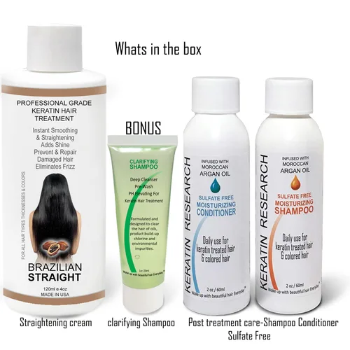 Vista 3 de The Real BRASILEAN Straight Keratin Blowout Complex Kit de tratamiento capilar de grado profesional, resultados naturales orgánicos alisan y alisan