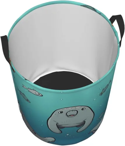 Vista 3 de Crazy Save Manatee print Circular Hamper Waterproof Storage Bin Organizer Basket Laundry Hamper With Handles For Clothes Toys Small