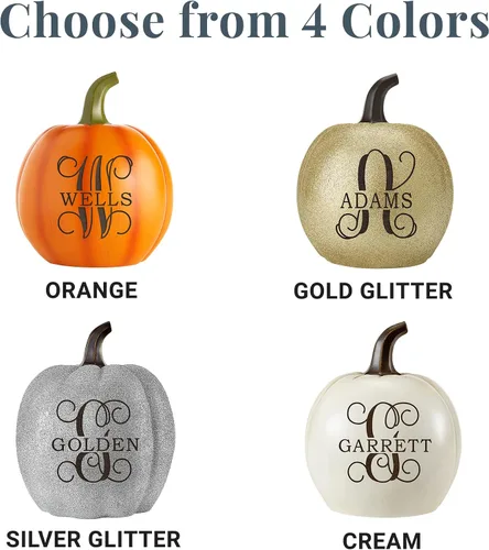 Vista 9 de Let's Make Memories - Calabaza personalizable con luz y apellido familiar e inicial para decoración otoñal de Halloween, para interiores y Naranja