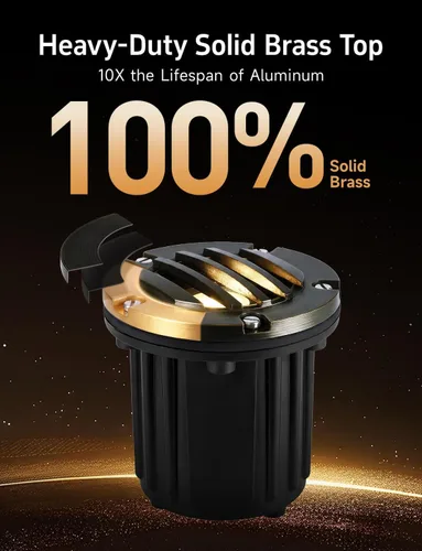 Vista 3 de Gardenreet - Luces de pozo LED de latón - Iluminación en tierra de bajo voltaje para todo clima, luz cableada reemplazable de 12V, bronce antiguo