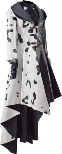 Vista 2 de Xuminvty Cruella Deville - Guantes de disfraz de bruja negra y blanca para adultos, peluca de Cruella, abrigo de Cruella, pantalones para mujer