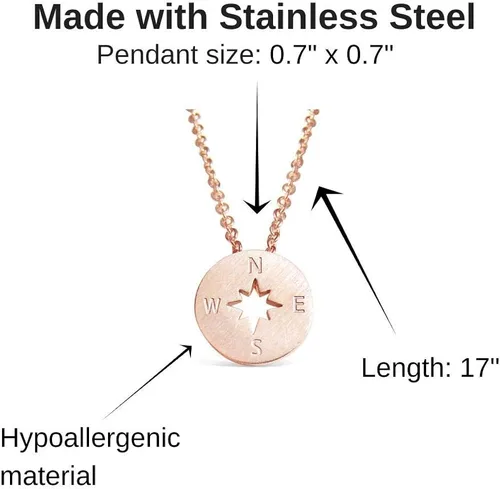 Vista 7 de Compass Necklace, Friendship Compass Necklace For Women, Id Be Lost Without You Friendship Necklace, Compass Jewelry, Silver, Gold, or Rose Gold