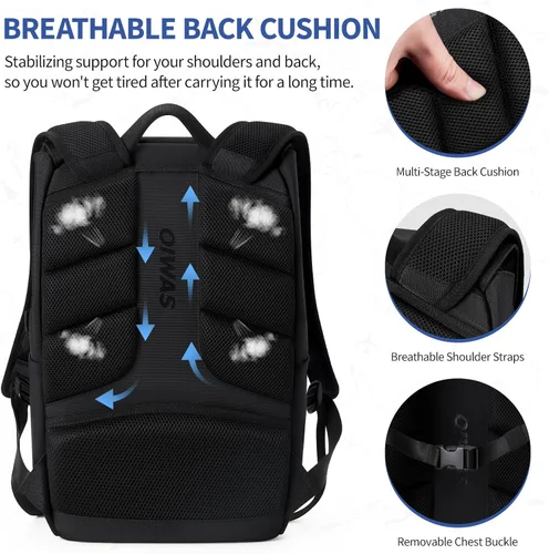 Vista 5 de OIWAS Mochila para hombre, mochila para laptop de 16 pulgadas para hombres con hebilla magnética, mochila de viaje resistente al agua para laptop
