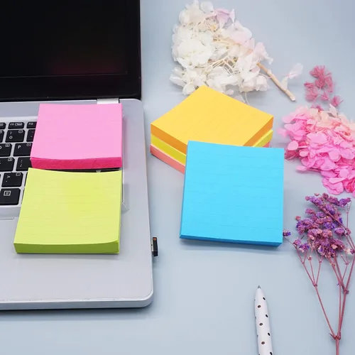 Vista 6 de 6 blocs de notas adhesivas emergentes de color brillante con líneas de 3 x 3 pulgadas, 100 hojas/bloc 6 packs bright colorful lined pop-up sticky