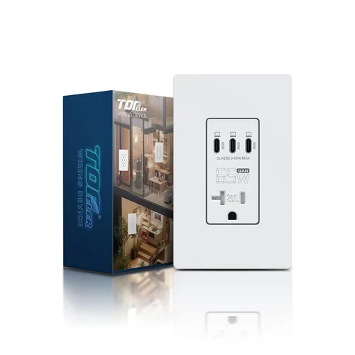Vista 9 de TOPELER Tomacorriente USB de pared negra, tomacorriente USB de carga ultrarrápida GaN de 65W para laptop, receptáculo resistente a manipulaciones