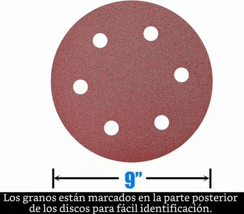 Vista 2 de 50 Discos de Lijado para Paneles de Yeso de 9 Pulgadas con 6 Agujeros Grano 40 - Disco de Lijadora de Óxido de Aluminio de 9" con Gancho y Bucle