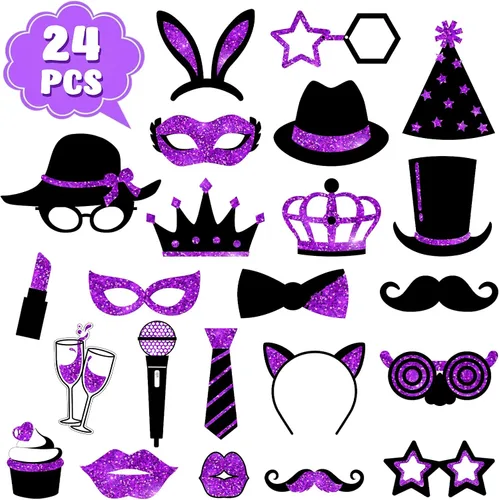 Vista 7 de Zonon 24 Piezas Accesorios Divertidos para Cabina de Fotos: Navidad, Año Nuevo, Reunión Familiar, Reunión de Clase, Cumpleaños, Bodas, Baile