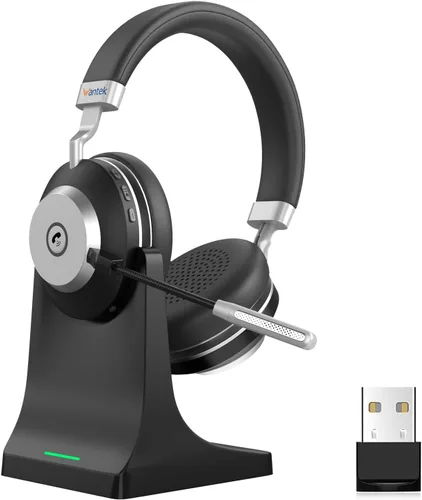 Vista 9 de Wantek Auriculares con micrófono, auriculares USB con micrófono para PC, auriculares de computadora con micrófono de cancelación de ruido con Negro