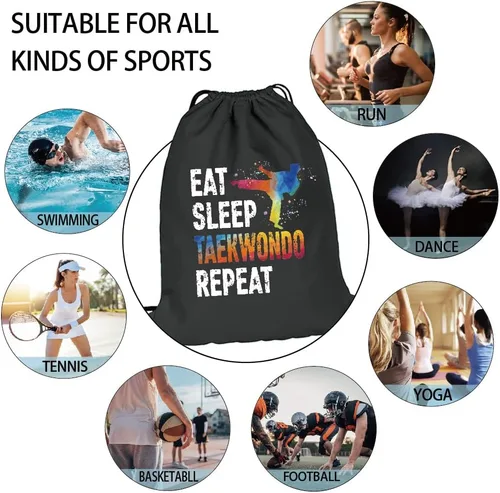 Vista 6 de Eat Sleep Taekwondo Repeat - Mochila impermeable con cordón, bolsa deportiva de taekwondo para hombres y mujeres, regalos de jugador de taekwondo