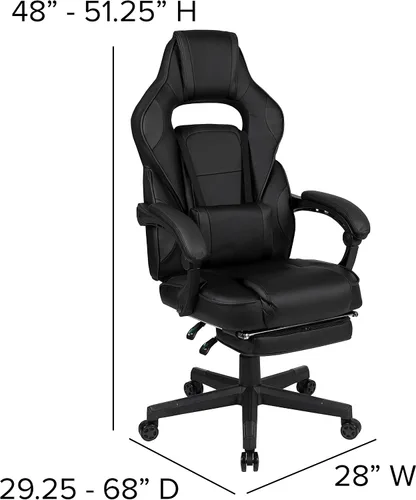 Vista 2 de EMMA + OLIVER Silla ergonómica negra para videojuegos, respaldo/brazos, reposapiés, masaje lumbar