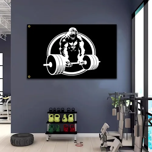 Vista 5 de Bandera de Gorila de Halterofilia 3 x 5 pies Banderas Motivacionales de Fitness Inspiradoras para Decoración de Gimnasio en Casa, Habitación
