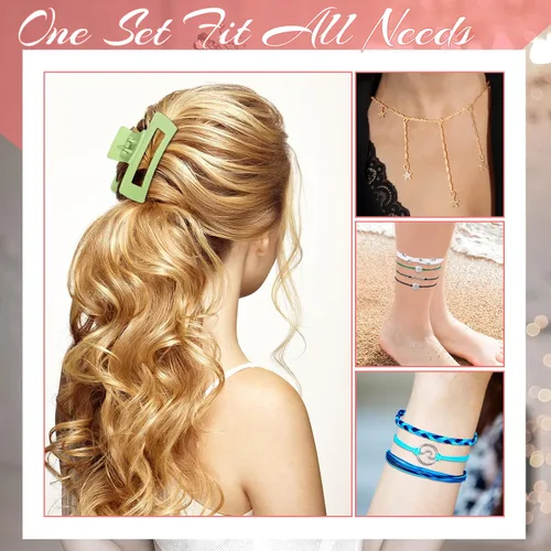 Vista 7 de 49 piezas de accesorios para mujer, pulseras de amistad con ondas de surfista, gargantilla en capas, pinzas para el cabello con garra cuadrada