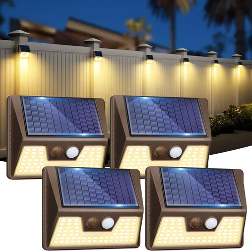 Vista 10 de vighep Paquete de 12 luces solares de movimiento para exteriores, luces impermeables para valla al aire libre, luces LED de pared blancas cálidas