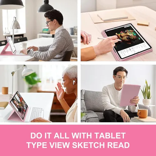 Vista 6 de Funda de teclado para Samsung Galaxy Tab S7 FE (5G)/S8 Plus/S7 Plus de 12.4 pulgadas Teclado Bluetooth magnético desmontable Funda protectora
