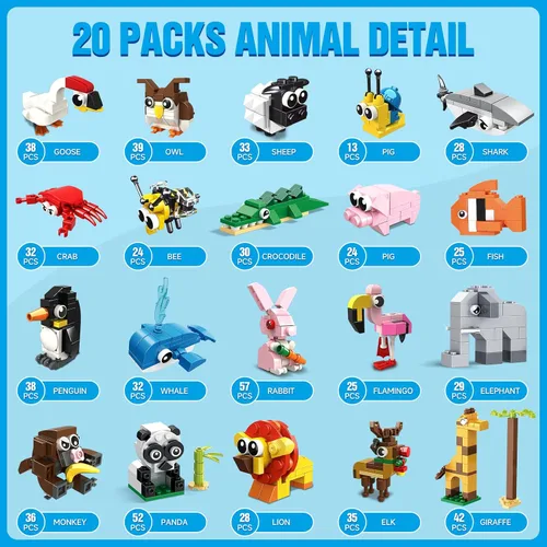 Vista 5 de HOGOKIDS Paquete de 20 recuerdos de fiesta para niños – Juego de bloques de construcción de animales para niños, Pascua, día de San Valentín