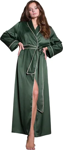 Vista 8 de Batas largas de seda para mujer, bata de satén de talla grande para mujer, kimono sexy para dormir Negro