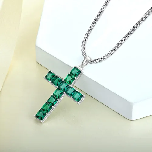 Vista 5 de YL Collar de cruz de plata de ley con colgante de crucifijo de circonita cúbica para mujer