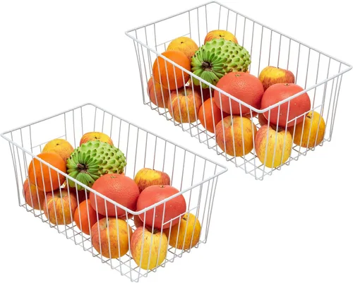 Vista 7 de Canastas organizadoras de almacenamiento de alambre de 16 pulgadas para congelador, cubo de refrigerador para el hogar con asas integradas