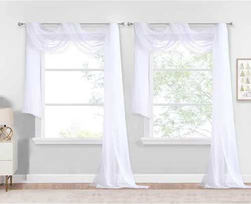 Vista 27 de NICETOWN Cenefa decorativa larga para ventana, cenefa de bufanda de boda, cortina de gasa para sala de estar, dormitorio, ceremonia