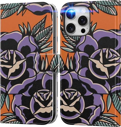 Vista 102 de DEENAKIN Funda tipo cartera para iPhone 15 con tarjetero + clip para efectivo, bloqueo RFID, protección contra caídas de grado militar y obras