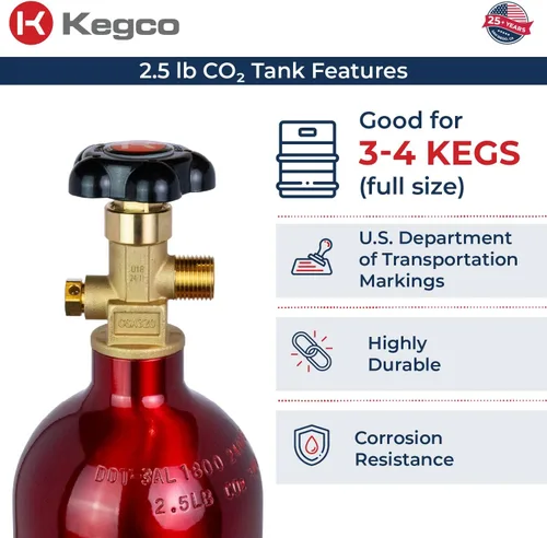 Vista 3 de Kegco ZXB2.5-R Cilindro de Co2, 2.5 libras, rojo