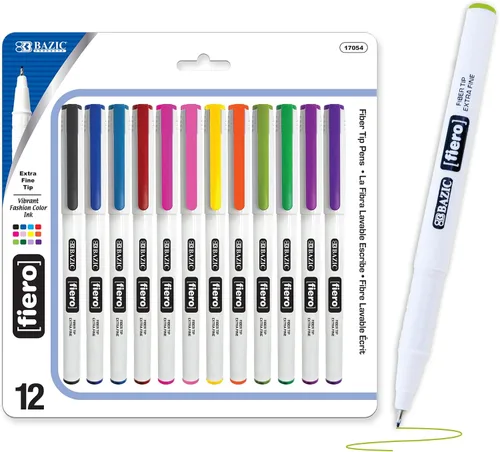Vista 8 de BAZIC PRODUCTS Fiero - Bolígrafos fineliner surtidos, extrafinos, 4 unidades, 24 cajas Bolígrafos Fiero con punta de fibra surtida, cuello