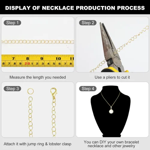 Vista 6 de ENERFUN Cadenas de collar de oro para hacer joyas, 112 pies, 15 rollos de cadenas a granel para hacer collares, pulseras, accesorios con anillos